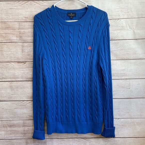 BROOKS BROTHERS SUPIMA COTTON CABLE KNIT SWEATER IN‎ BLUE - Picture 1 of 5